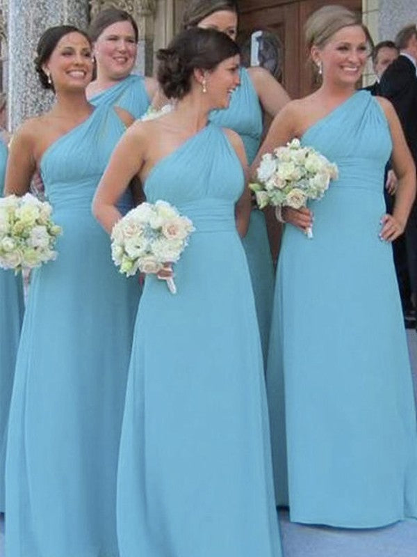 Wholesale Sheath/Column One-Shoulder Chiffon Sleeveless Floor-Length Bridesmaid Dresses